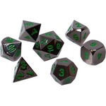 Komplet kości REBEL RPG - Metal - Czarna stal z zielonymi numerami