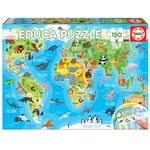 Puzzle 150 el. Mapa świata dla dzieci (Zwierzęta)