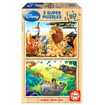 Puzzle 2 x 50 el. Król Lew / Księga dżungli (drewniane)