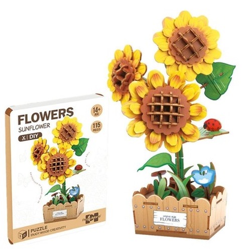 DIY drewniane kwiatki 3D słoneczniki