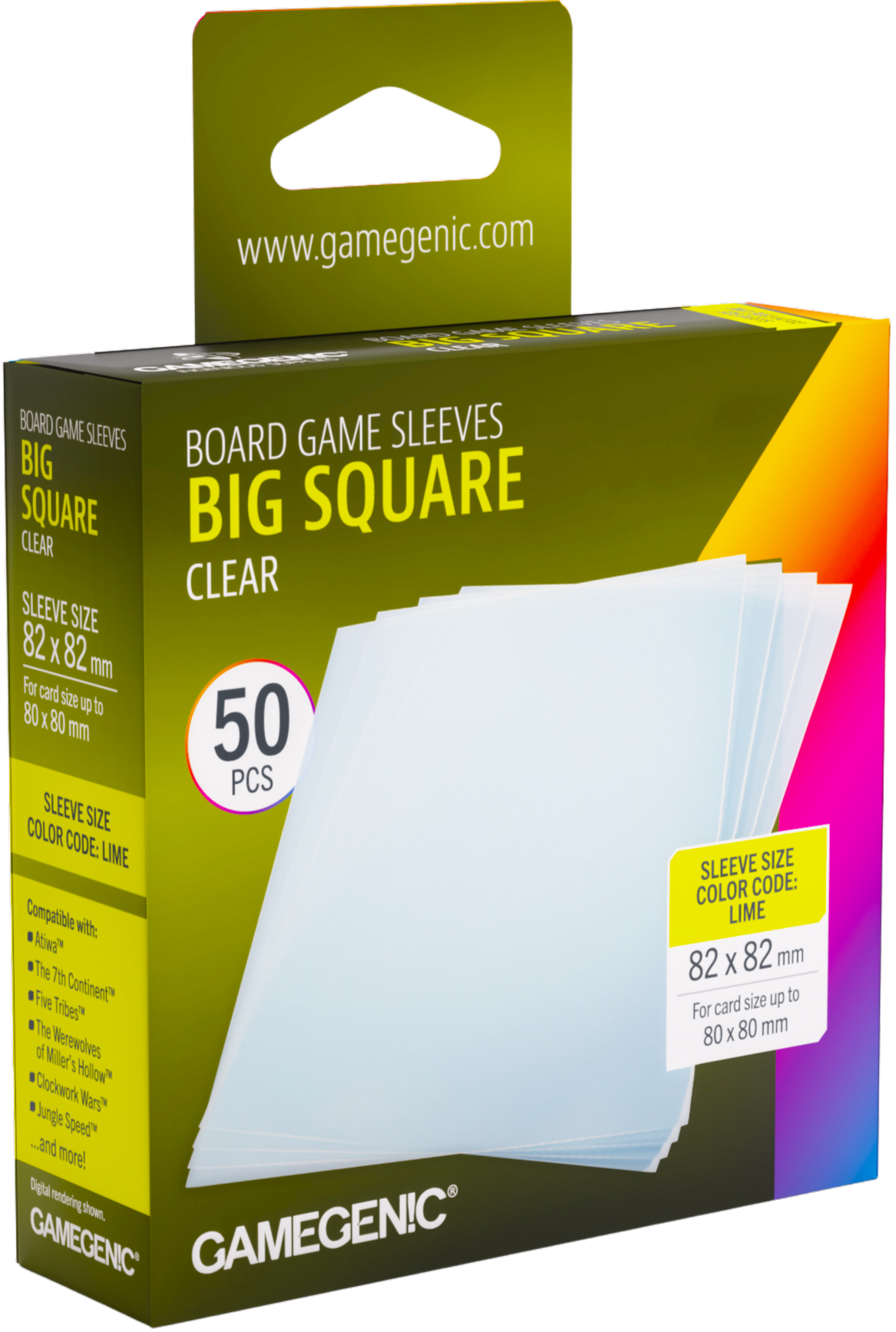 Gamegenic: Board Game Sleeves - Big Square (82x82 mm) - Clear - 50 sztuk