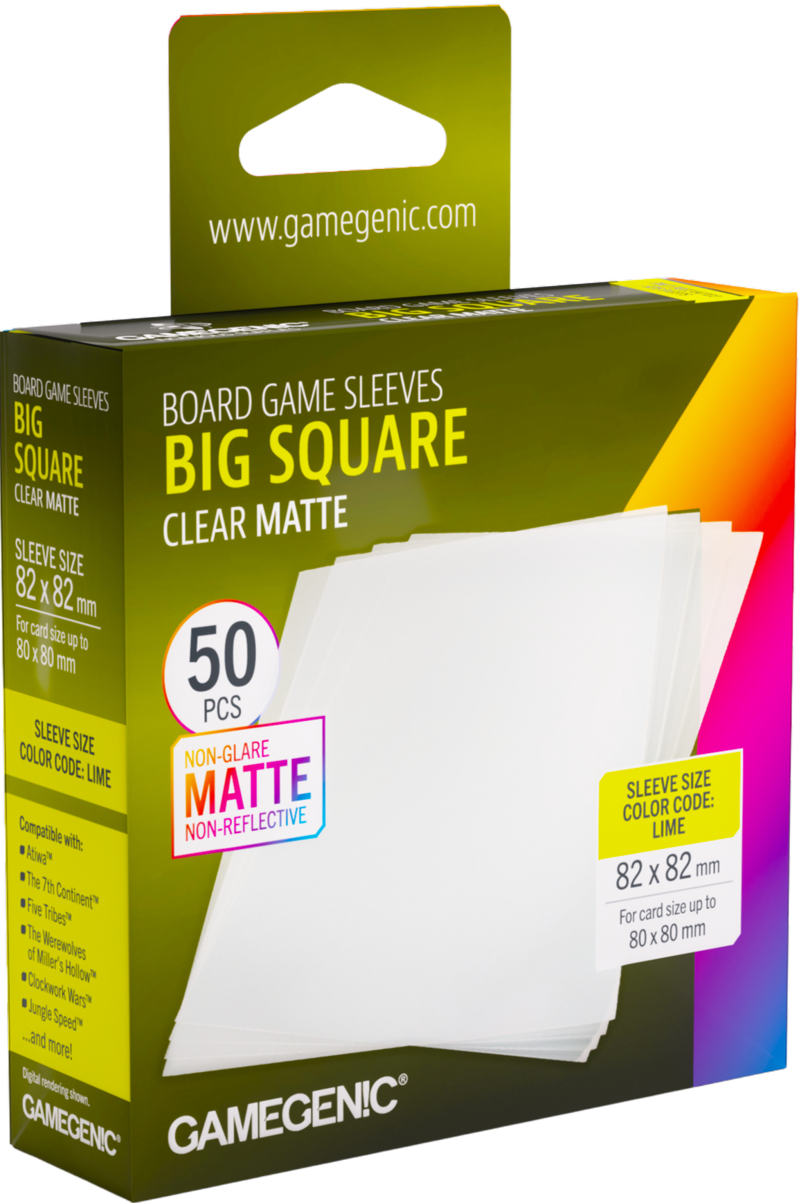 Gamegenic: Board Game Sleeves - Big Square (82x82 mm) - Clear Matte - 50 sztuk