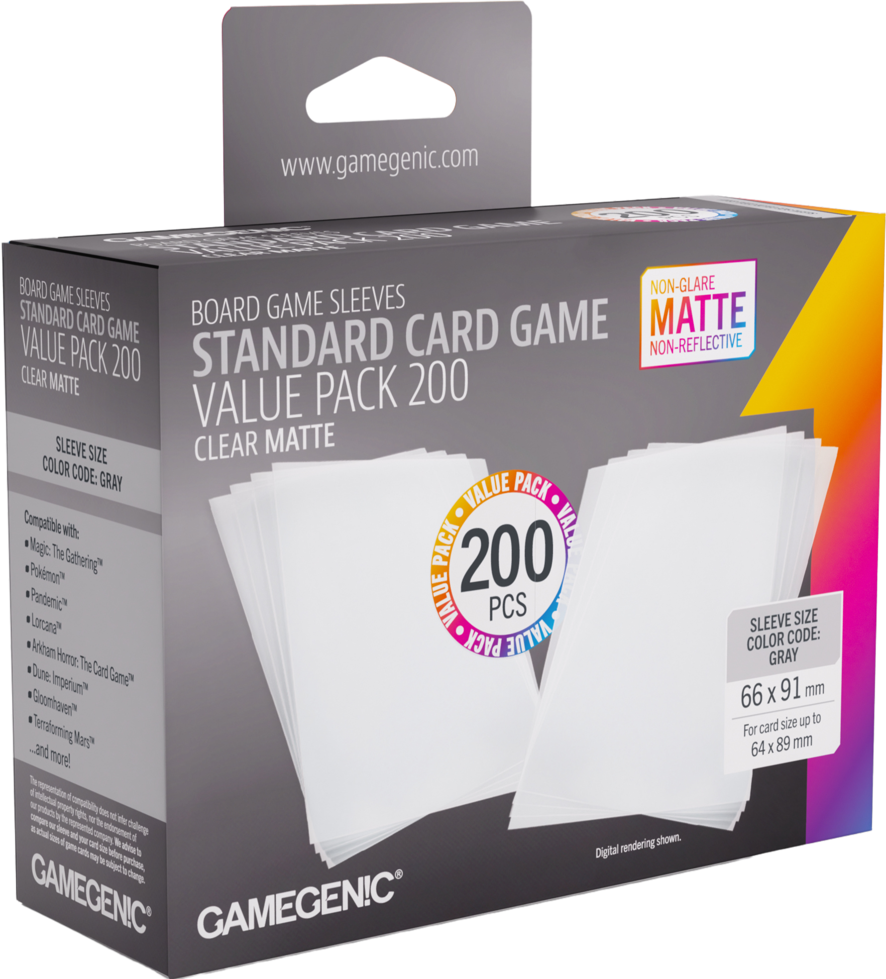 Gamegenic: Board Game Sleeves - Standard (66x91 mm) - Clear Matte - Value Pack, 200 sztuk