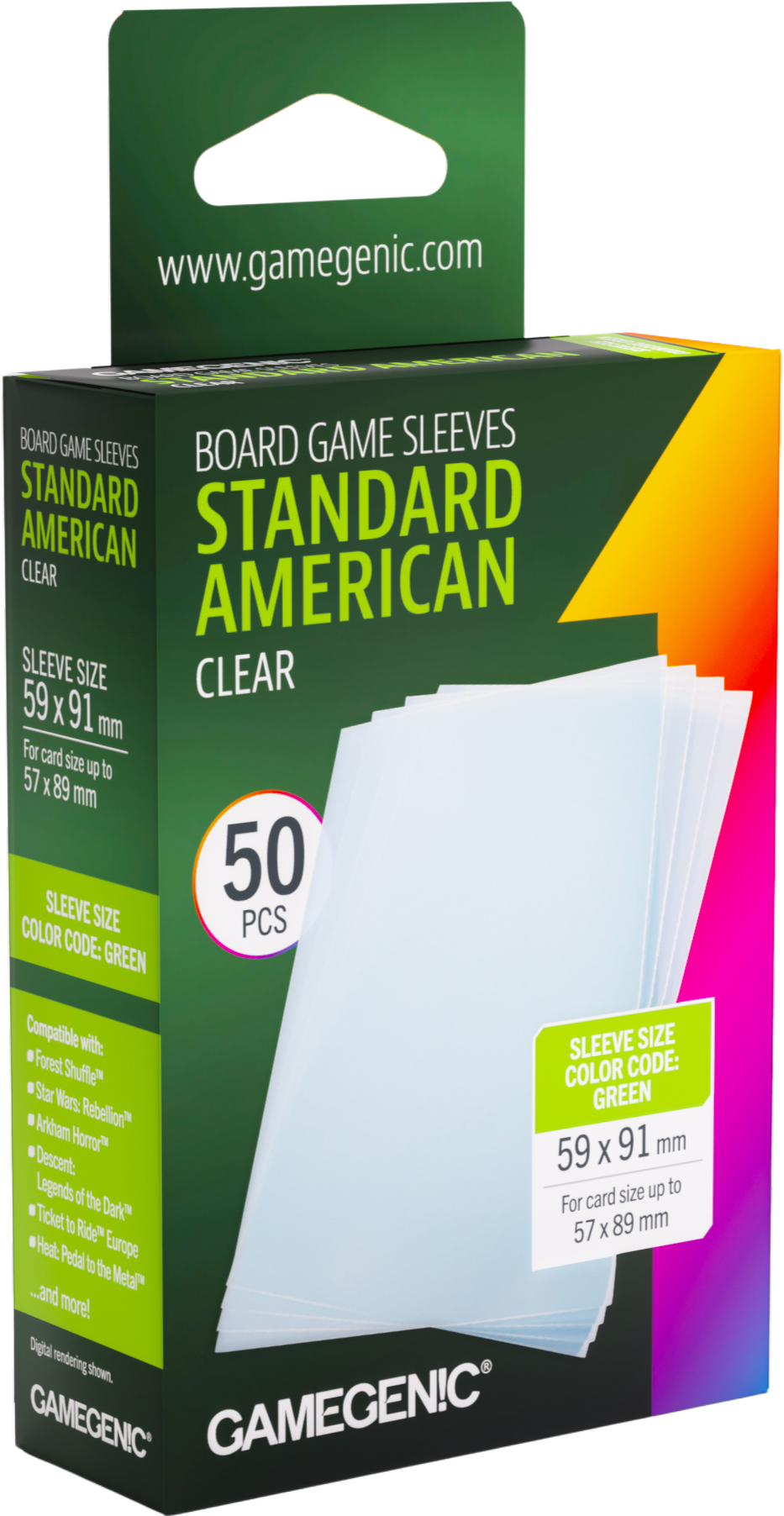 Gamegenic: Board Game Sleeves - Standard American (59x91 mm) - Clear - 50 sztuk
