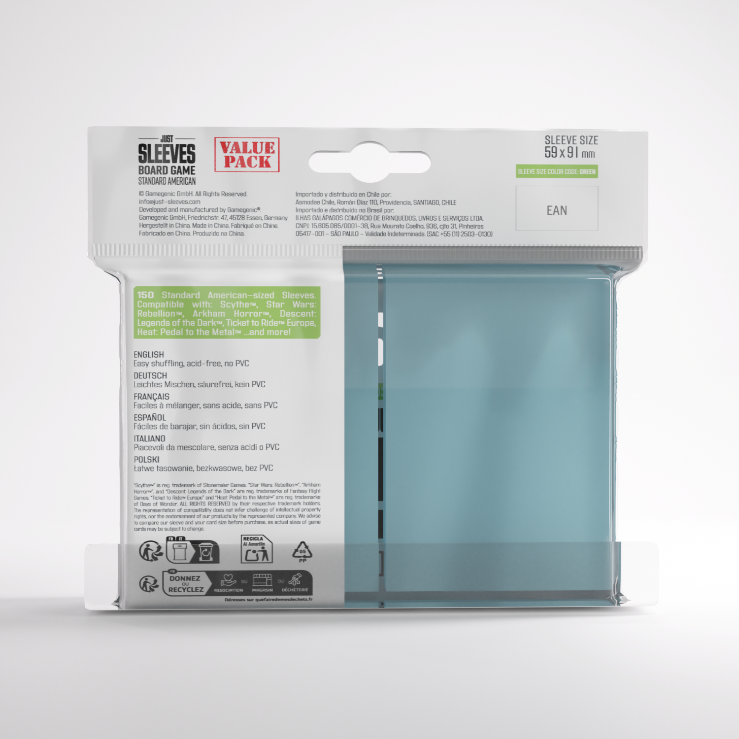 Gamegenic: Just Sleeves - Board Game Sleeves (59 x 91 mm) 150 sztuk, Clear