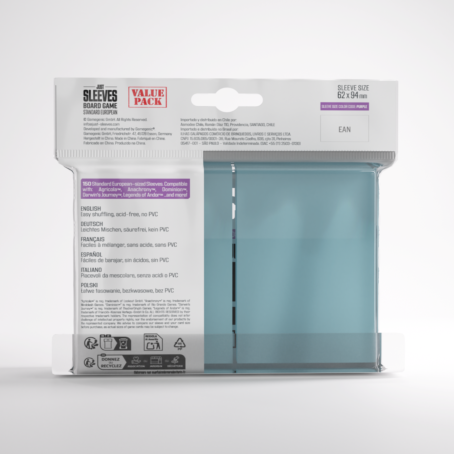 Gamegenic: Just Sleeves - Board Game Sleeves (62 x 94 mm) 150 sztuk, Clear