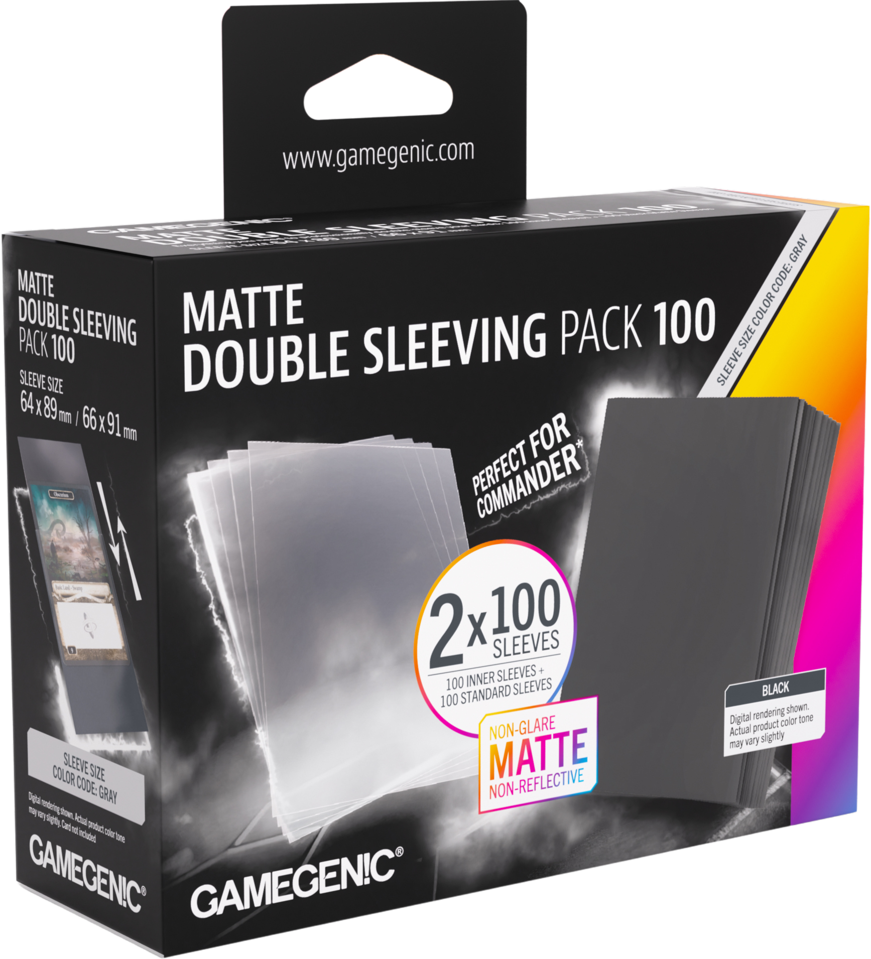 Gamegenic: Matte Double Sleeving Pack (64x89 mm/66x91mm) - Black - 2x100 sztuk
