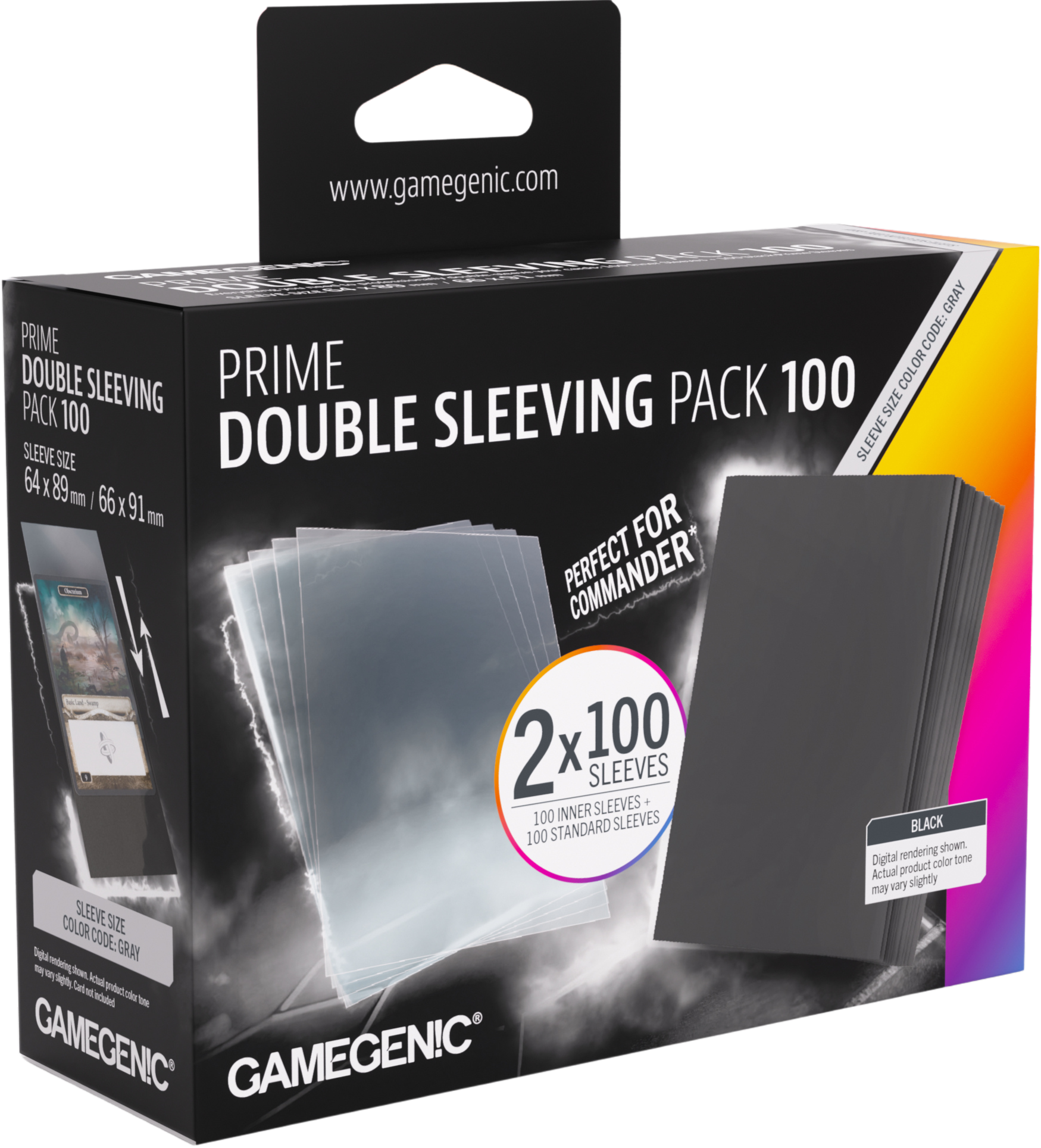 Gamegenic: Prime Double Sleeving Pack (64x89 mm/66x91mm) - Black - 2x100 sztuk