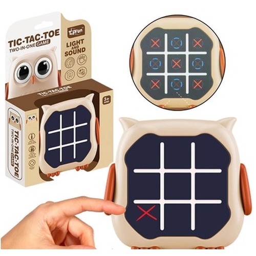 Gra 3w1 Kółko i Krzyżyk memory sowa beżowa