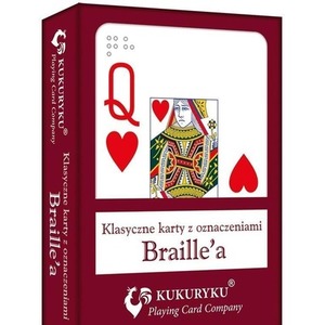 Karty do gry czerwone ze znakami Braille'a