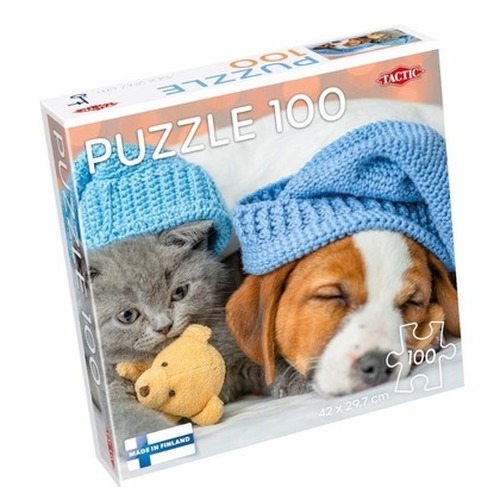 Puzzle 100 Cute Kitten and Sleepy Dog