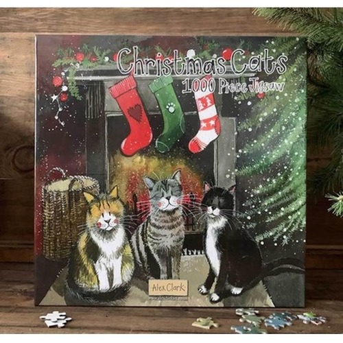 Puzzle 1000 Świąteczne koty przy kominku Święta