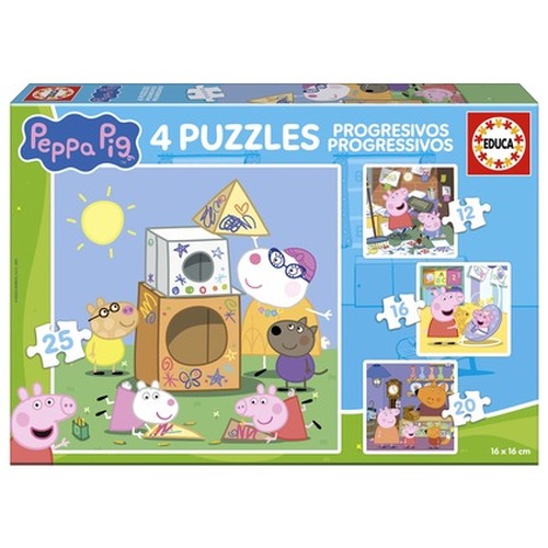 Puzzle 12 el. + 16 el. + 20 el. + 25 el. Świnka Peppa