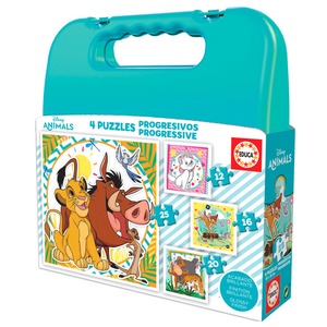 Puzzle 12 el. + 16 el. + 20 el. + 25 el. Zwierzęta z bajek Disneya (walizka)