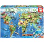 Puzzle 150 el. Mapa świata dla dzieci (Dinozaury)