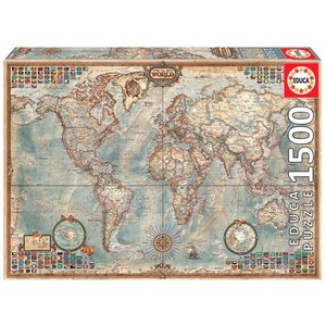 Puzzle 1500 el. Polityczna mapa świata (retro)