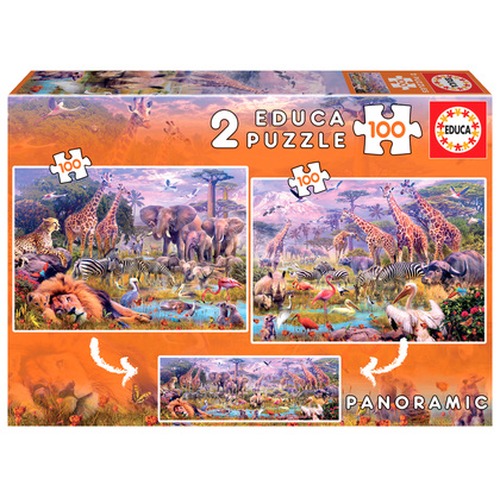 Puzzle 2 x 100 el. Dzikie zwierzęta (panorama)