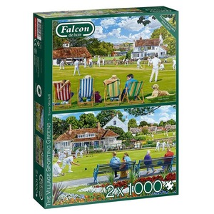 Puzzle 2 x 1000 el. FALCON Krykiet & Boule