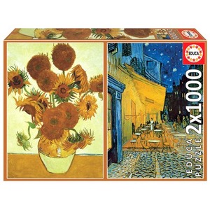 Puzzle 2 x 1000 el. Słoneczniki / Taras kawiarni w nocy, Vincent van Gogh