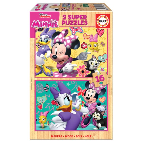 Puzzle 2 x 16 el. Myszka Minnie / Daisy (drewniane)