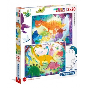 Puzzle 2x20 elementów Super Kolor - Śmieszne Dinozaury