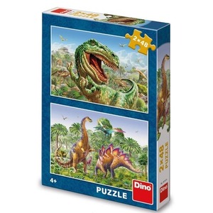 Puzzle 2x48 Walczące Dinozaury