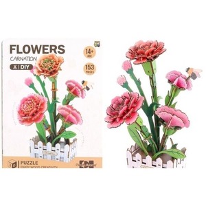 Puzzle 3D drewniane kwiaty goździki