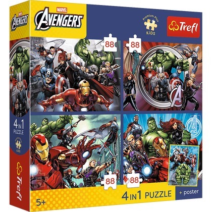 Puzzle 4x88 Trefl Premium Plus Kids Bohaterowie są wśród nas Marvel 34697
