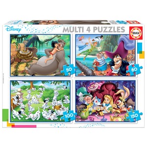 Puzzle 50 el. + 80 el. + 100 el. + 150 el. Bohaterowie bajek Disneya