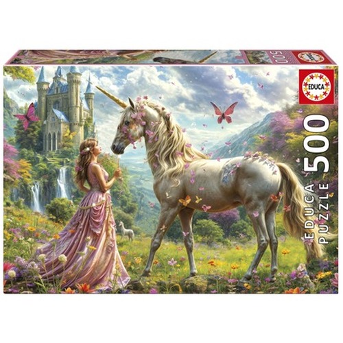Puzzle 500 el. Wróżka, jednorożec i motyl