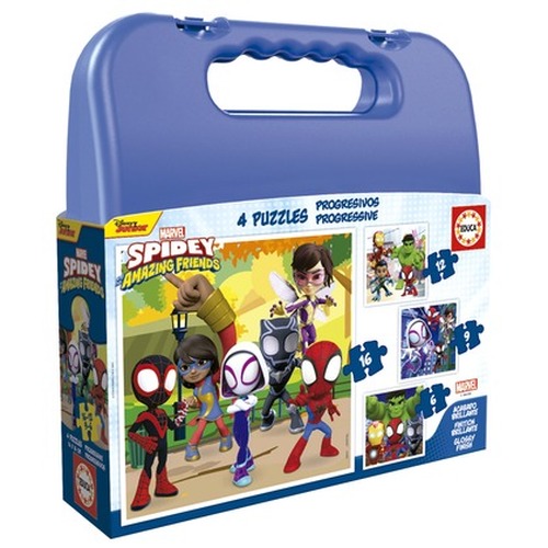 Puzzle 6 el. + 9 el. + 12 el. + 16 el. Spidey i Super-Kumple (walizka)
