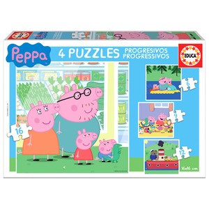 Puzzle 6 el. + 9 el. + 12 el. + 16 el. Świnka Peppa