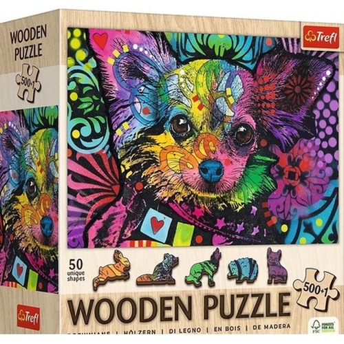 Puzzle drewniane 500+1 Kolorowy szczeniak TREFL