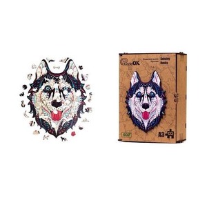 Puzzle drewniane eko 123 Śnieżny husky A3