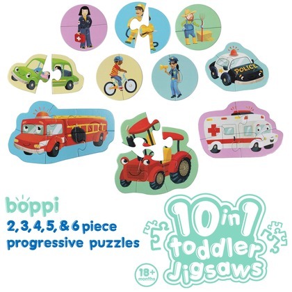 Puzzle progresywne Boppi 10w1 Pojazdy i zawody 30 elementów