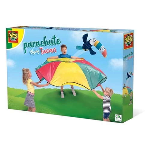 Tucan latający na spadochronie