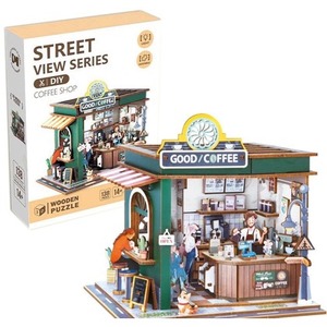 Uliczny zakątek drewniane puzzle 3D kawiarenka
