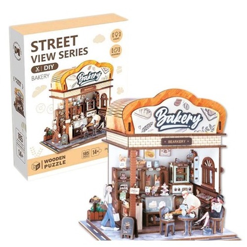 Uliczny zakątek drewniane puzzle 3D piekarnia