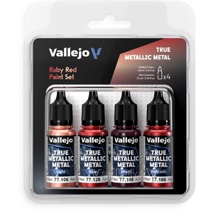 Vallejo: 77.254 - True Metallic Metal - Ruby Red Paint Set