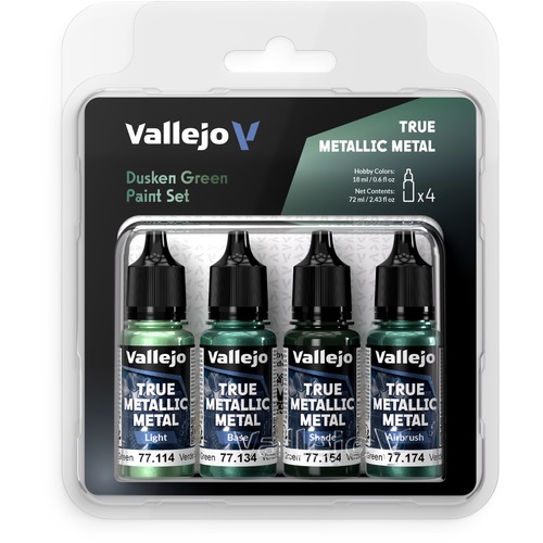 Vallejo: 77.257 - True Metallic Metal - Dusken Green Paint Set